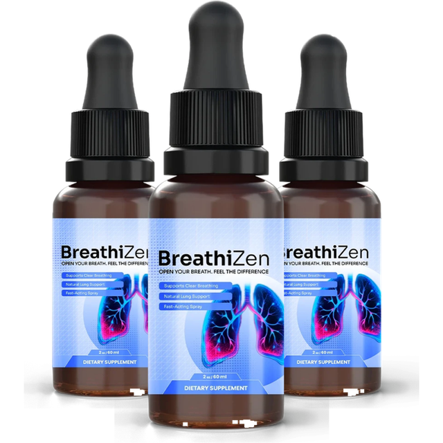 Three bottles of BreathiZen clear breathing liquid drops